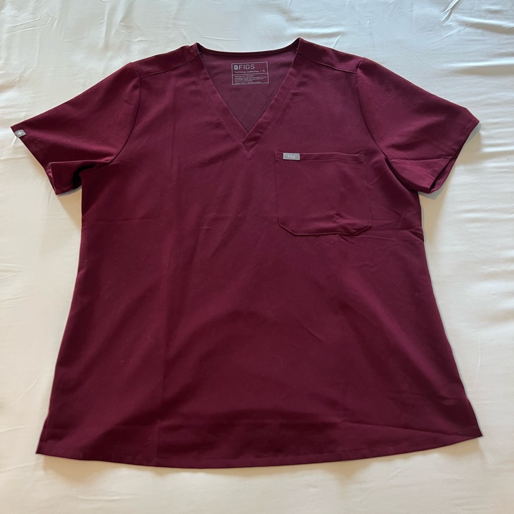 FIGS Women’s Catarina One-Pocket Scrub Top Size XL Burgundy